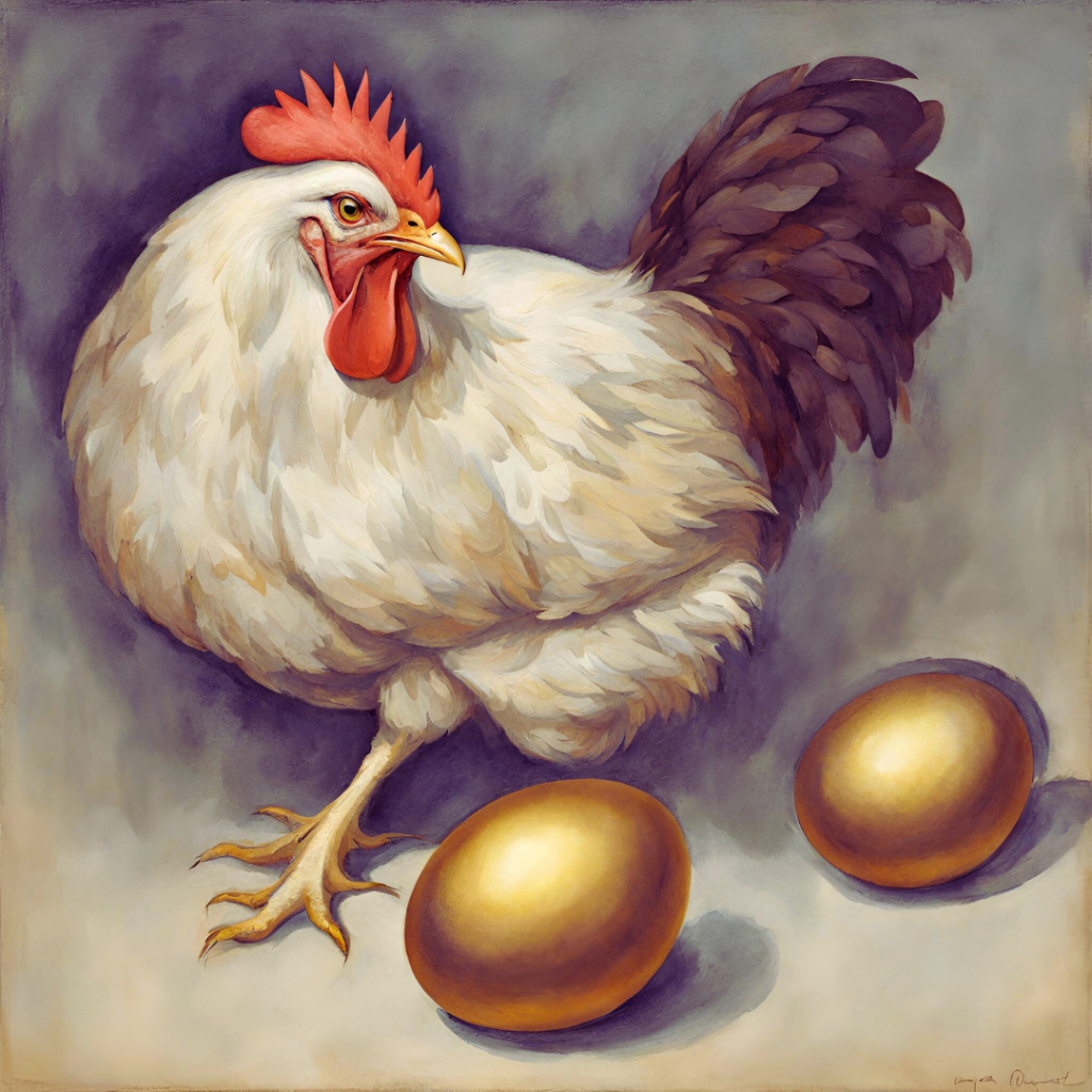 Golden egg laying hen